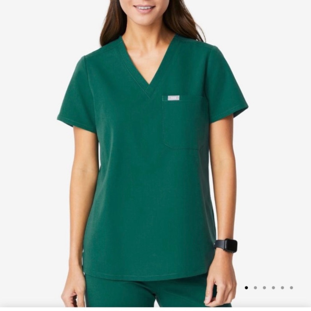 FIGS scrubs- Hunter green; two tops, two pairs of pants